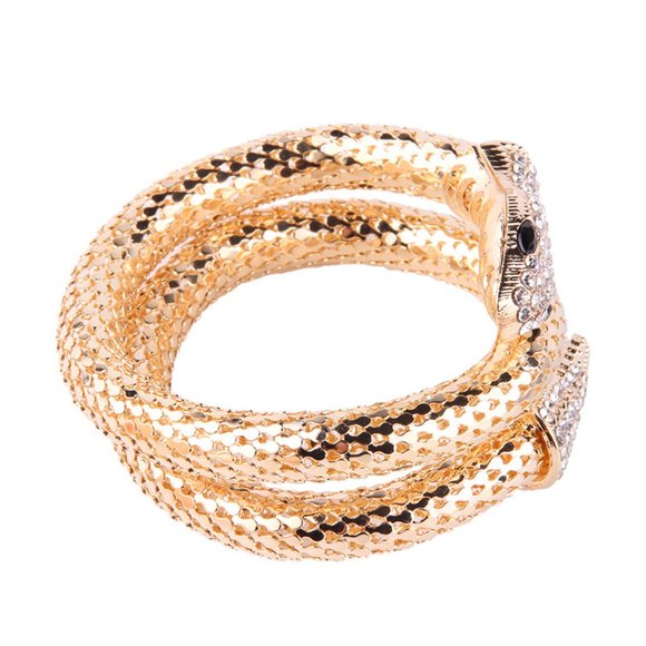 Gold Snake Coil Wrap Around Rhinestone Bracelet - Picture 7 of 8